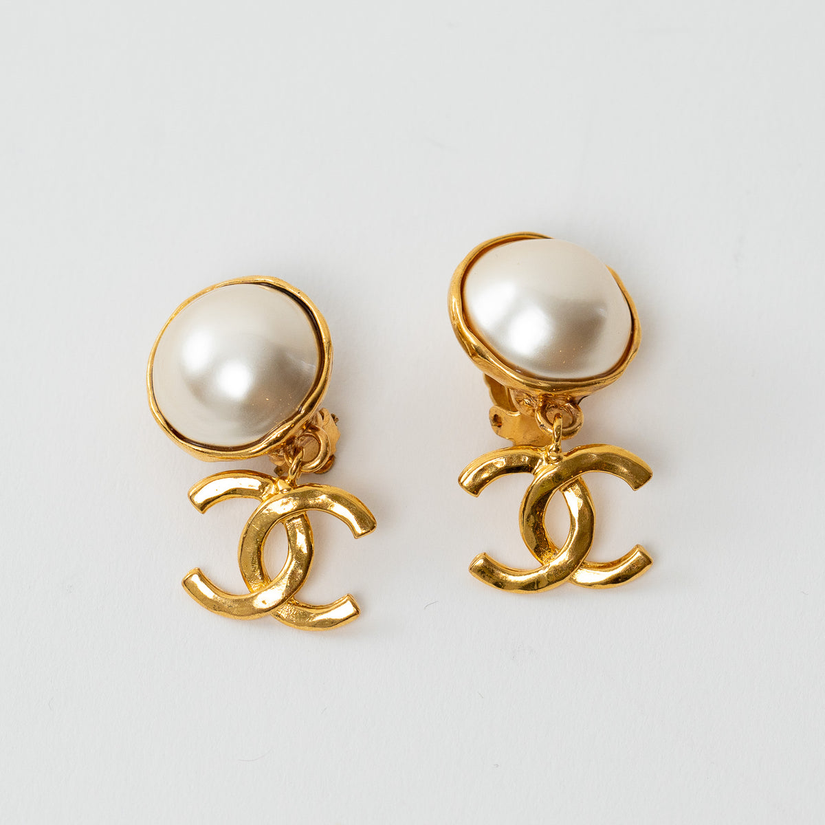 Pre-Loved Chanel™ Gold Logo Drop Faux Pearl Clip on Earrings