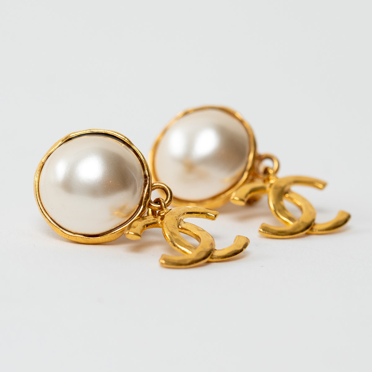 Pre-Loved Chanel™ Gold Logo Drop Faux Pearl Clip on Earrings