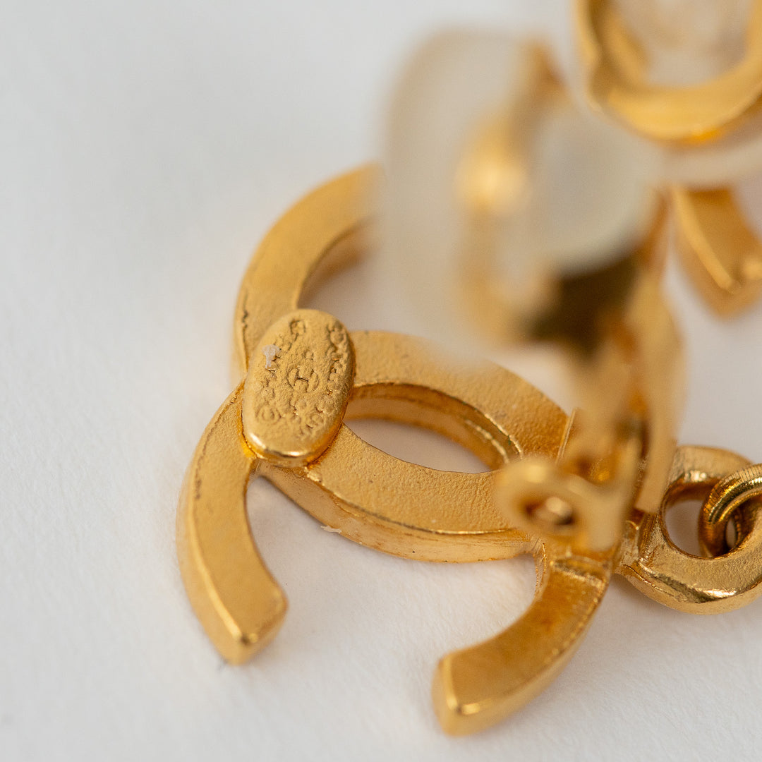 Pre-Loved Chanel™ Gold Logo Faux Pearl Drop Clip on Earrings