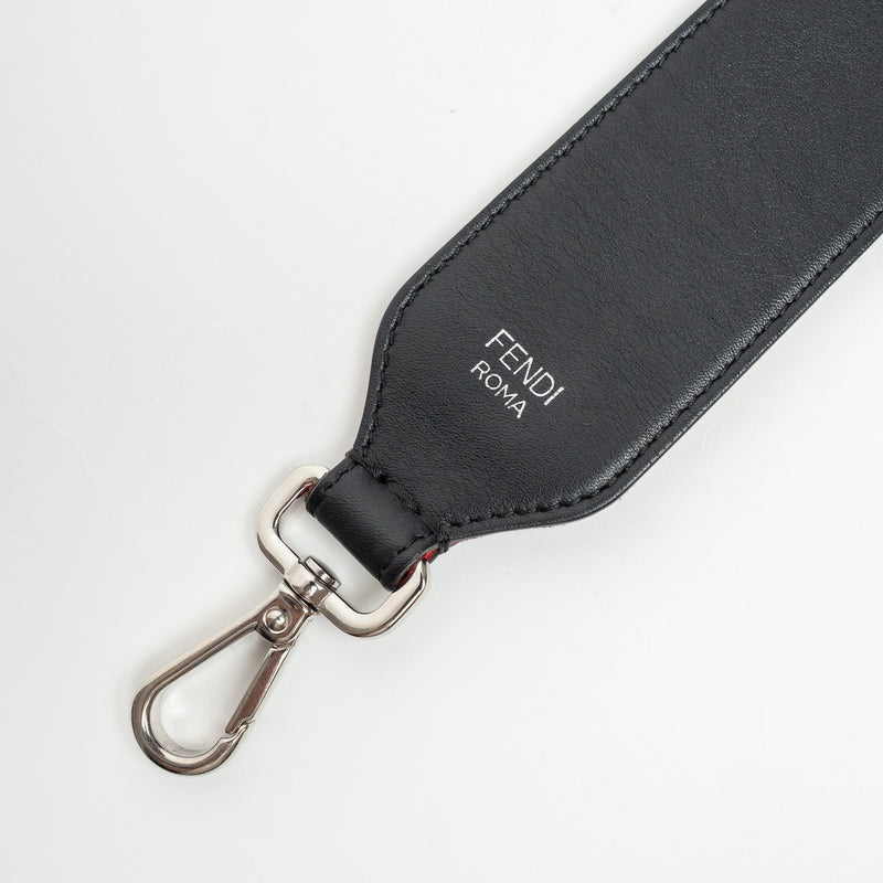 Fendi Red Velvet and Black Leather FF Bag Strap