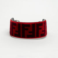 Fendi Red Velvet and Black Leather FF Bag Strap