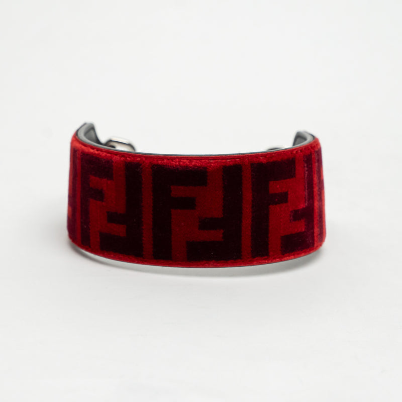 Fendi Red Velvet and Black Leather FF Bag Strap