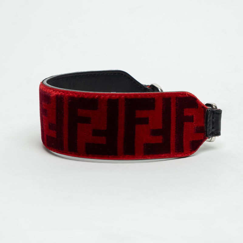 Fendi Red Velvet and Black Leather FF Bag Strap