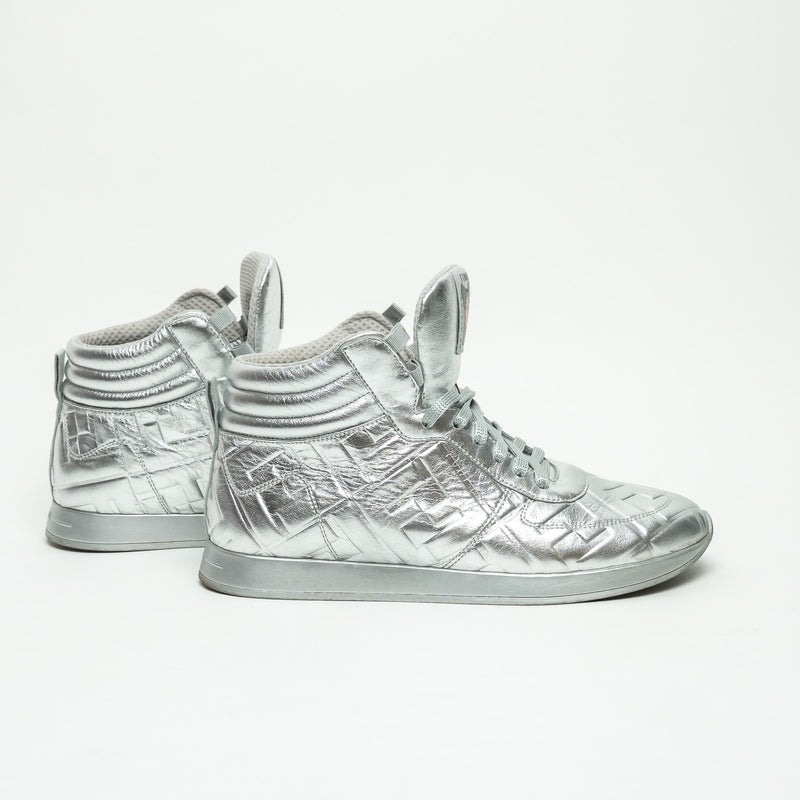 Fendi x Nicki Minaj Silver Grained Leather Prints On High Top Sneakers Size 39