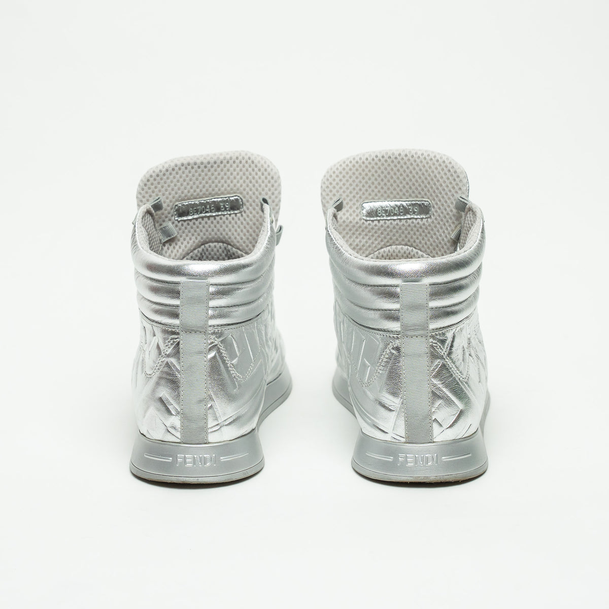 Fendi x Nicki Minaj Silver Grained Leather Prints On High Top Sneakers Size 39