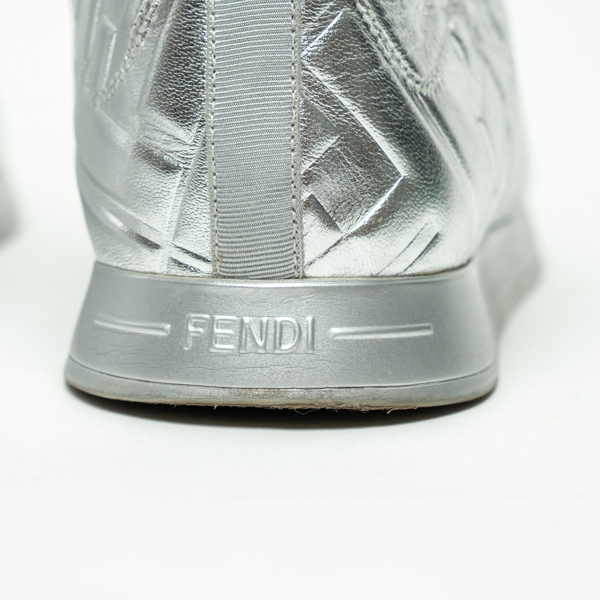 Fendi x Nicki Minaj Silver Grained Leather Prints On High Top Sneakers Size 39