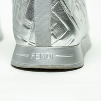 Fendi x Nicki Minaj Silver Grained Leather Prints On High Top Sneakers Size 39