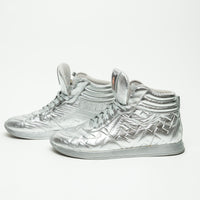 Fendi x Nicki Minaj Silver Grained Leather Prints On High Top Sneakers Size 39