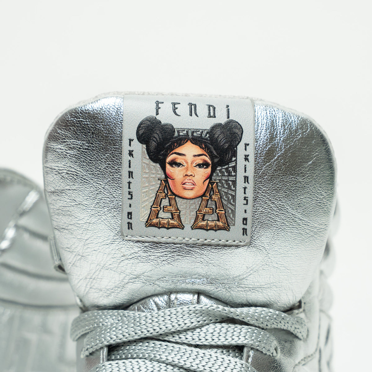 Fendi x Nicki Minaj Silver Grained Leather Prints On High Top Sneakers Size 39