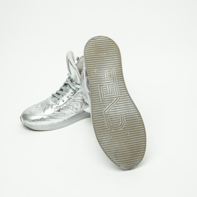Fendi x Nicki Minaj Silver Grained Leather Prints On High Top Sneakers Size 39