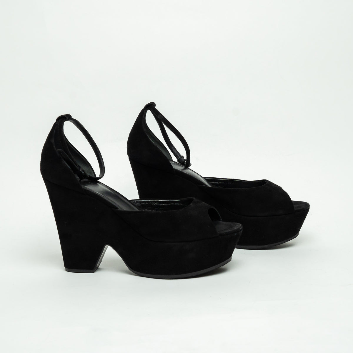 Celine Black Suede Platform Block Heel Pumps Size 40