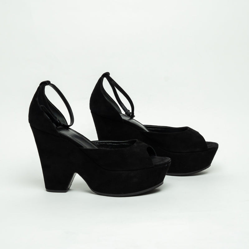 Celine Black Suede Platform Block Heel Pumps Size 40