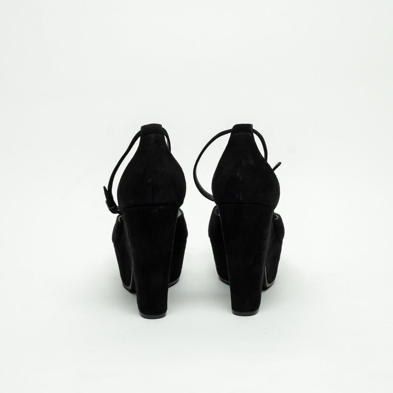 Celine Black Suede Platform Block Heel Pumps Size 40
