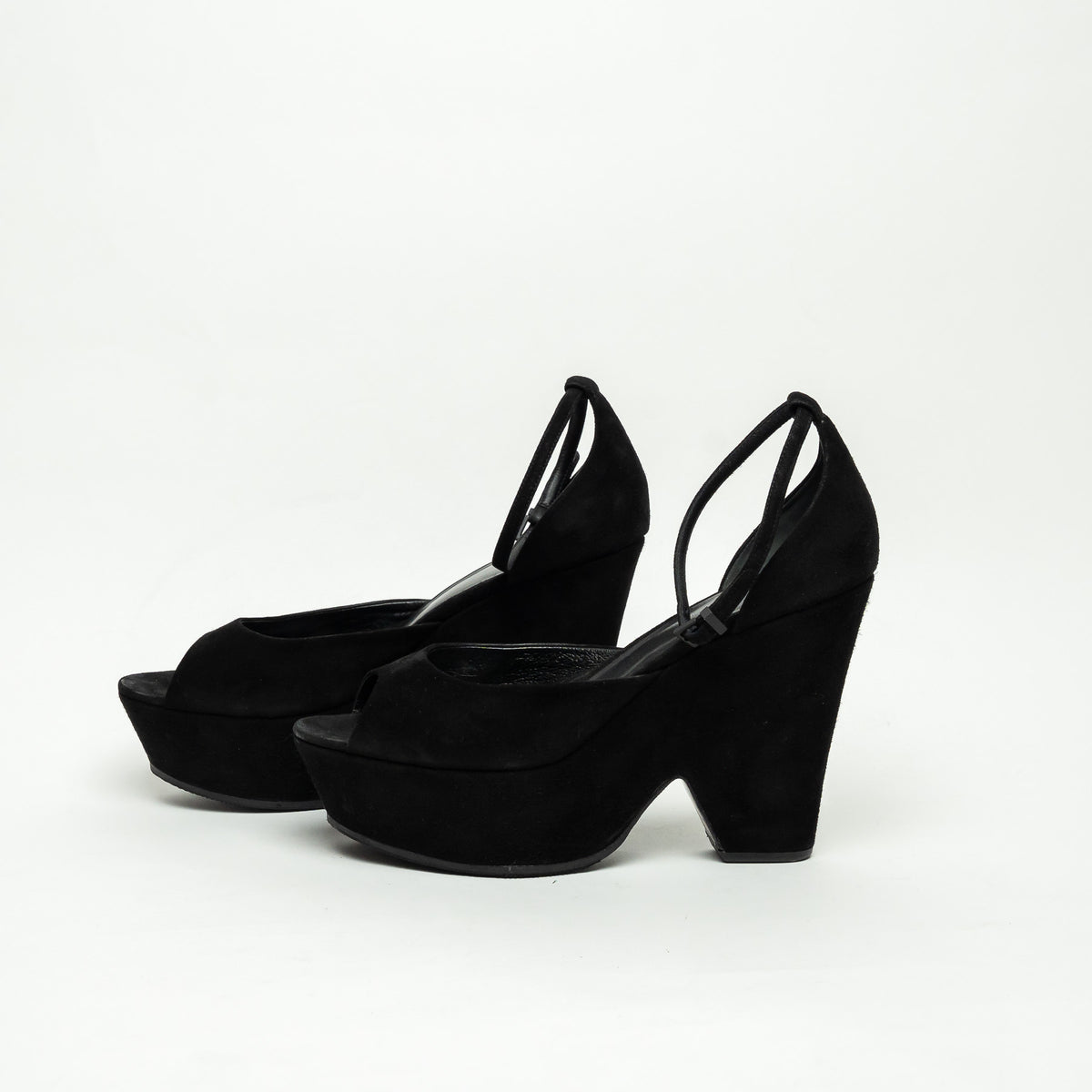 Celine Black Suede Platform Block Heel Pumps Size 40