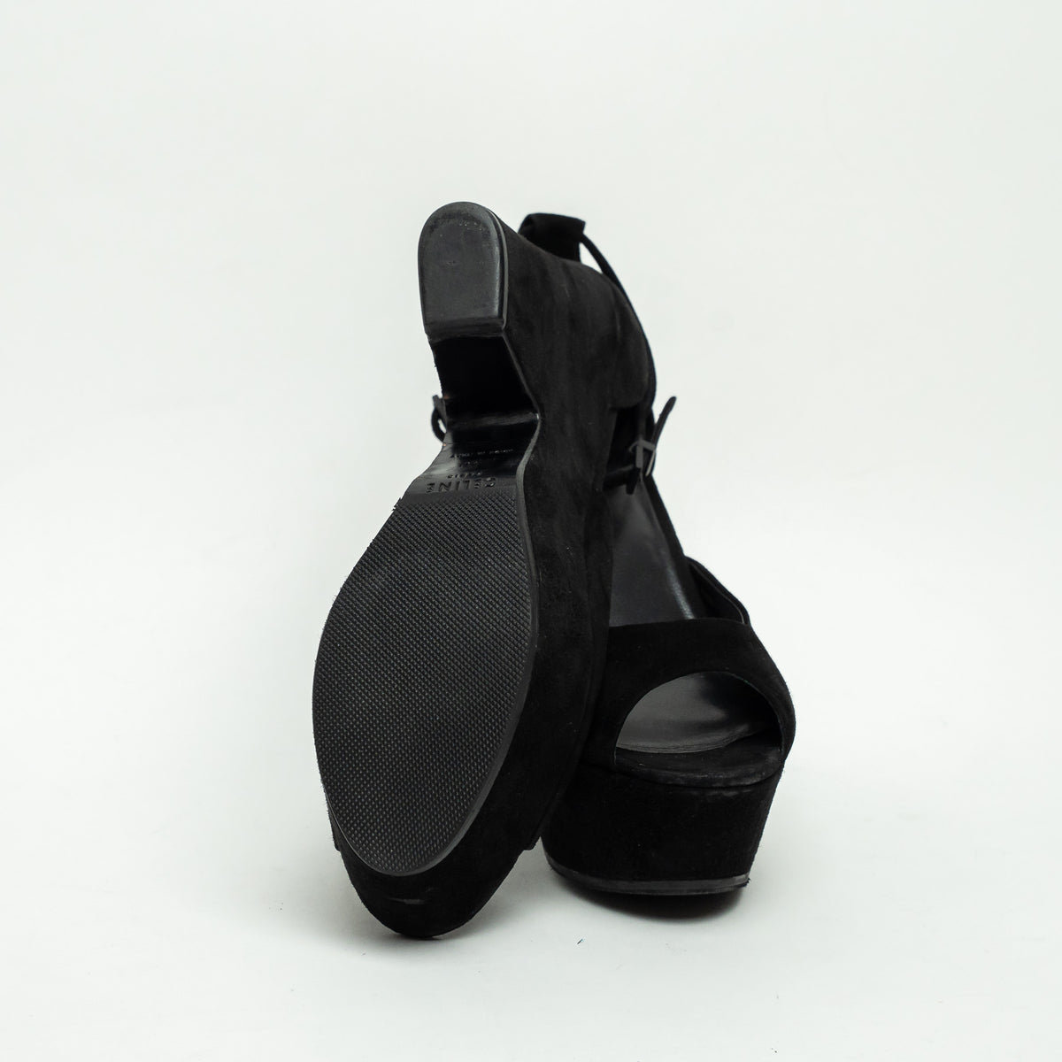Celine Black Suede Platform Block Heel Pumps Size 40