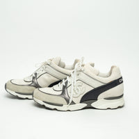 Pre-Loved Chanel™ Low-Top Fabric Sneakers in Grey and White Size 40