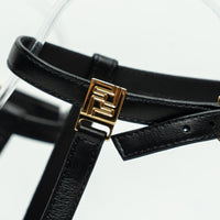 Fendi Black Nappa Leather Delphina Block Heel Sandals Size 37.5