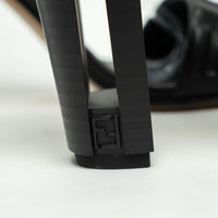 Fendi Black Nappa Leather Delphina Block Heel Sandals Size 37.5