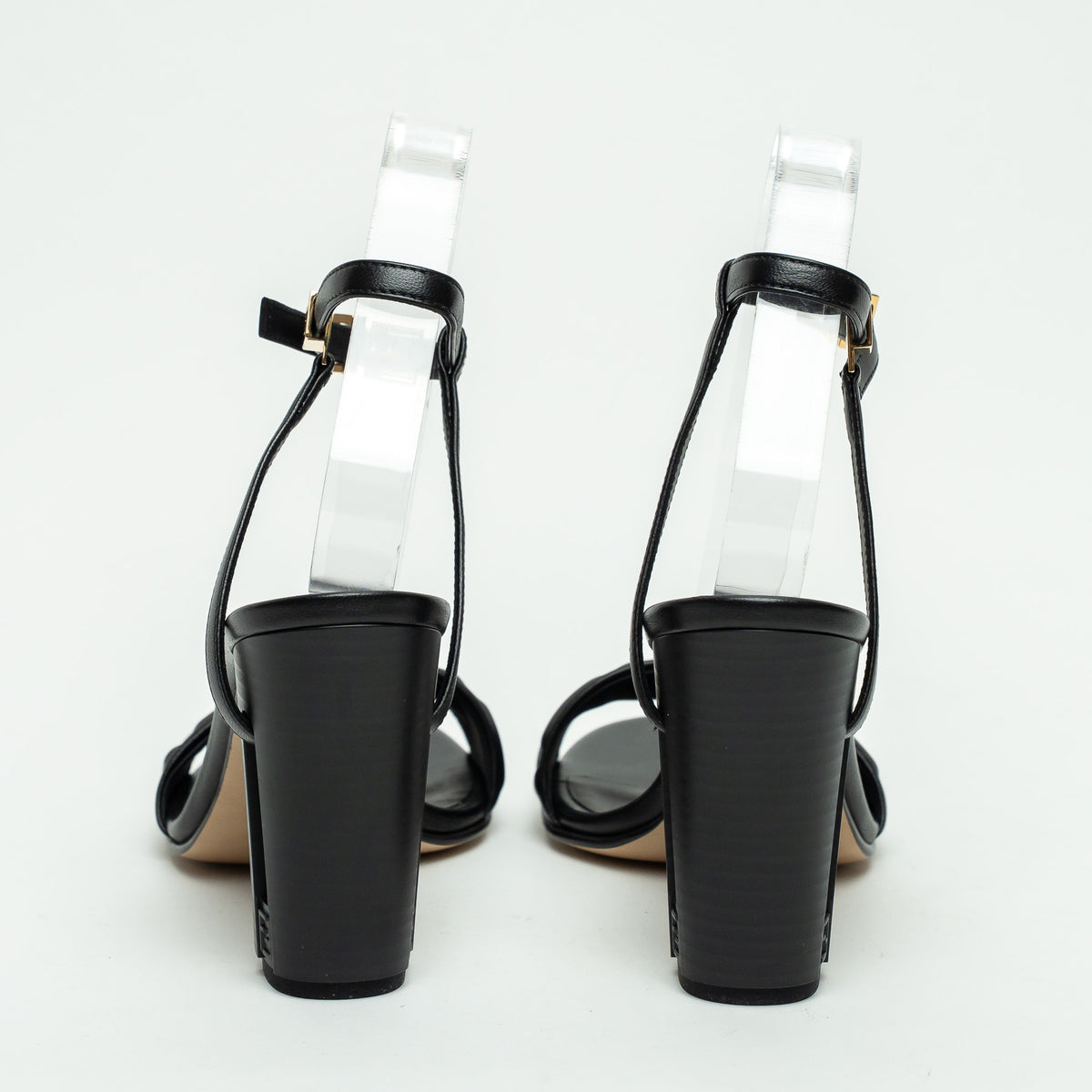 Fendi Black Nappa Leather Delphina Block Heel Sandals Size 37.5