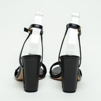 Fendi Black Nappa Leather Delphina Block Heel Sandals Size 37.5