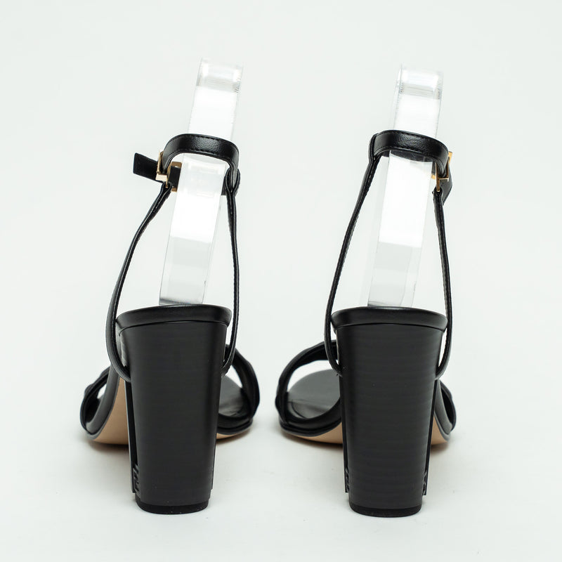 Fendi Black Nappa Leather Delphina Block Heel Sandals Size 37.5