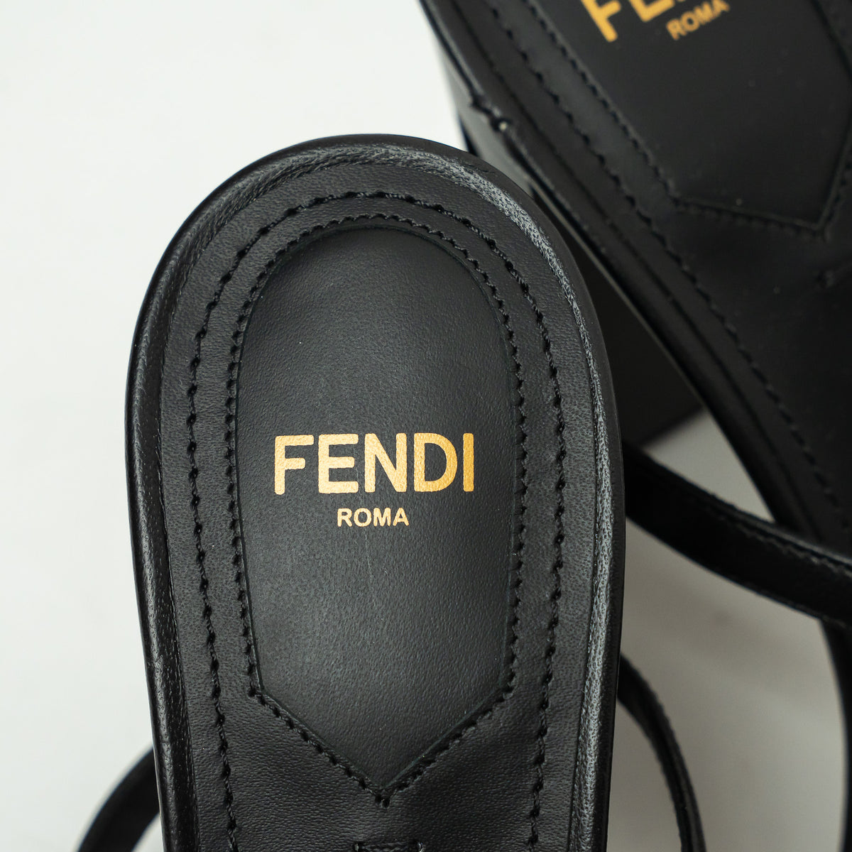 Fendi Black Nappa Leather Delphina Block Heel Sandals Size 37.5
