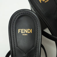 Fendi Black Nappa Leather Delphina Block Heel Sandals Size 37.5