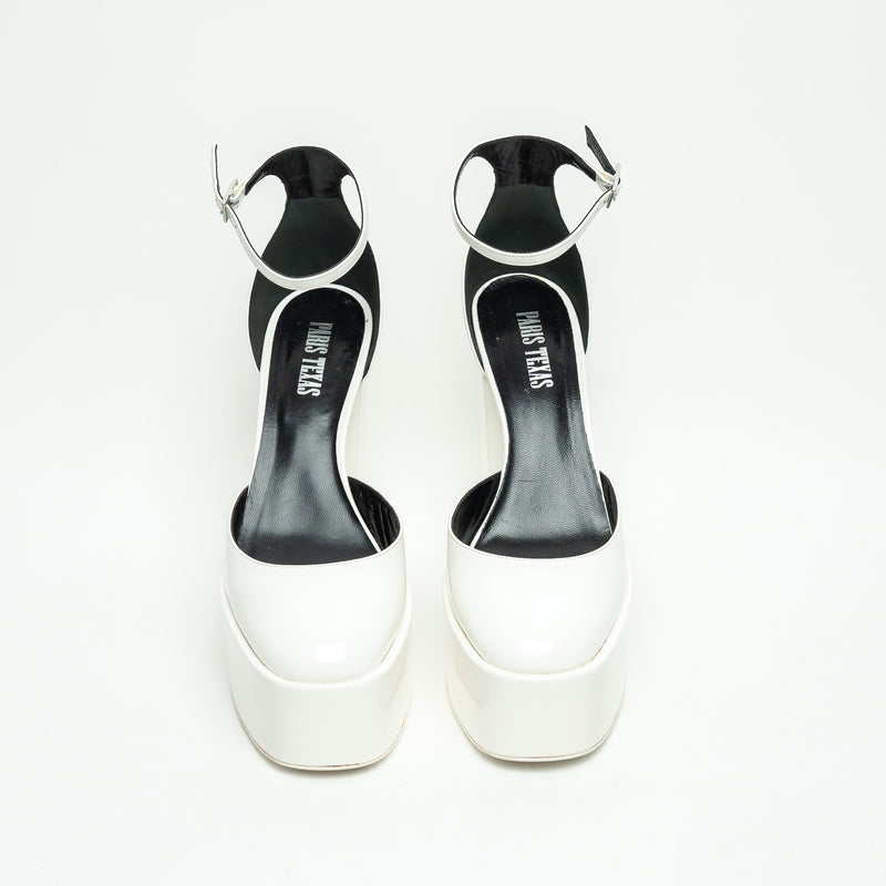 Paris Texas White Patent Leather Platform Block Heel Pumps Size 39