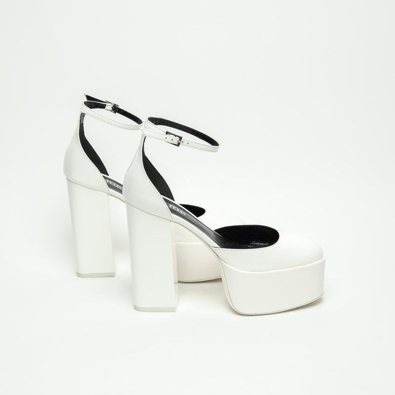 Paris Texas White Patent Leather Platform Block Heel Pumps Size 39