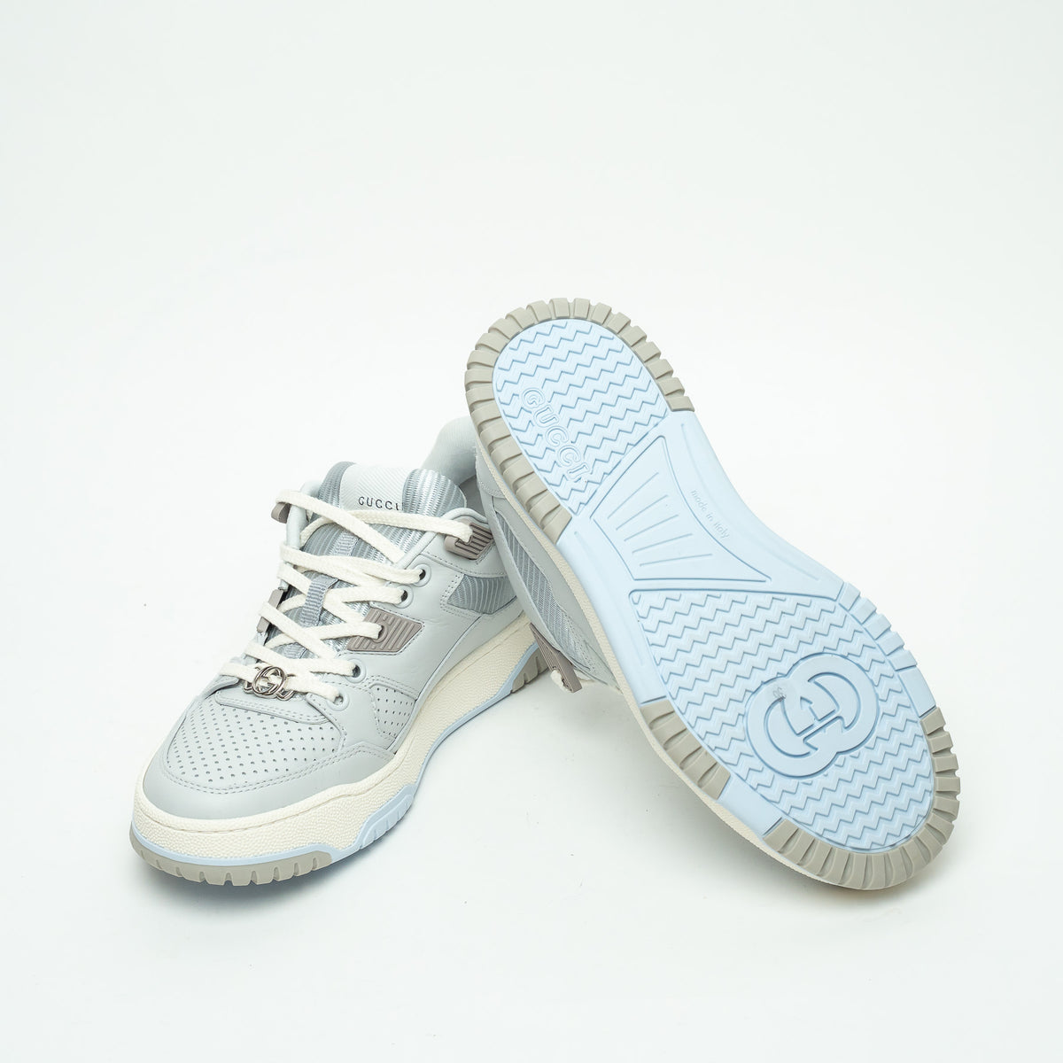 Gucci Light Blue Calfskin Leather Jones Sneakers Size 36