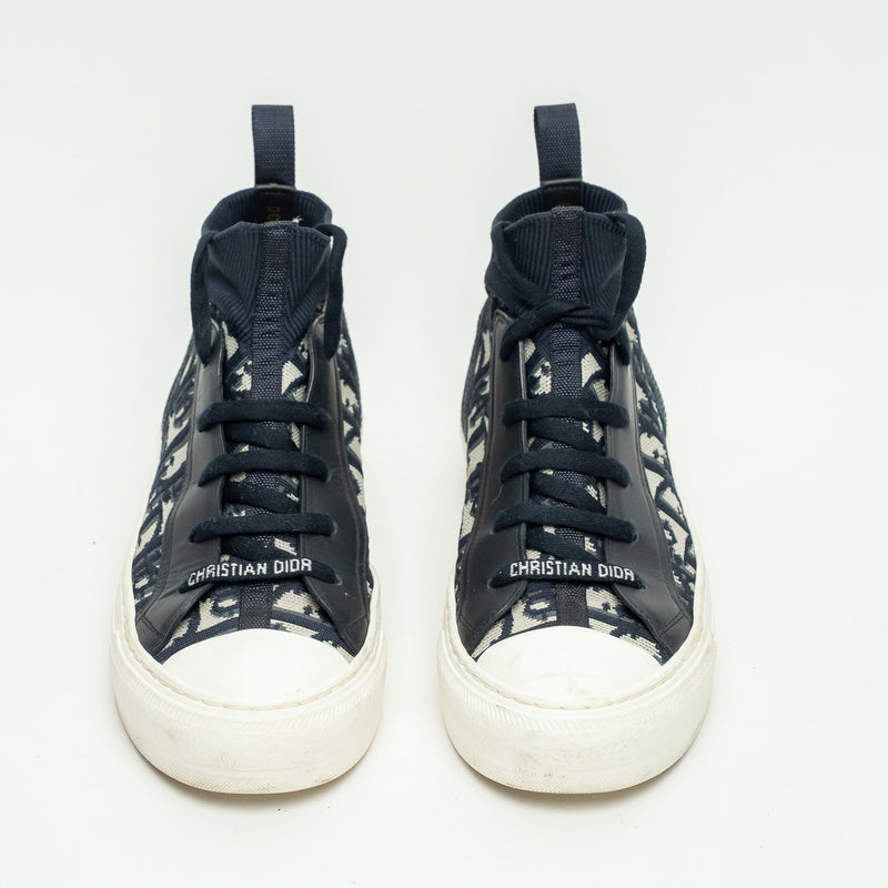 Dior Deep Blue Oblique Technical Mesh and Calfskin Walk'n'Dior Sneakers Size 36