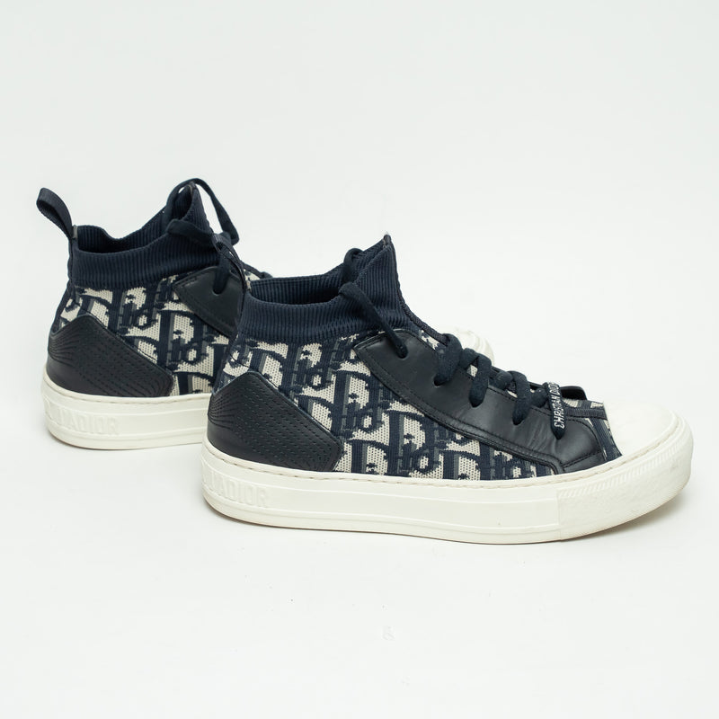 Dior Deep Blue Oblique Technical Mesh and Calfskin Walk'n'Dior Sneakers Size 36