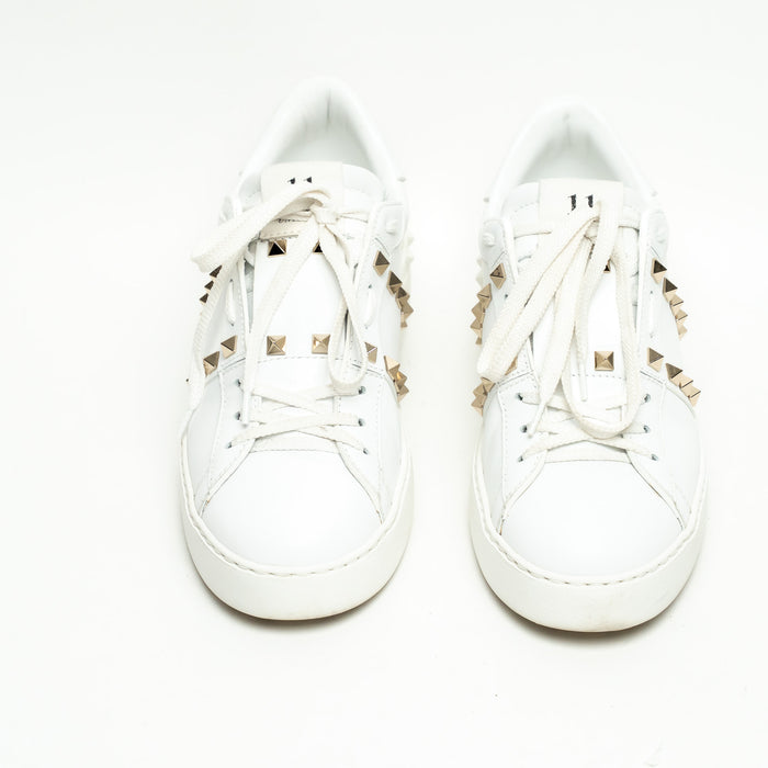 Valentino White Calfskin Leather Rockstud Untitled Open Sneakers Size 39.5