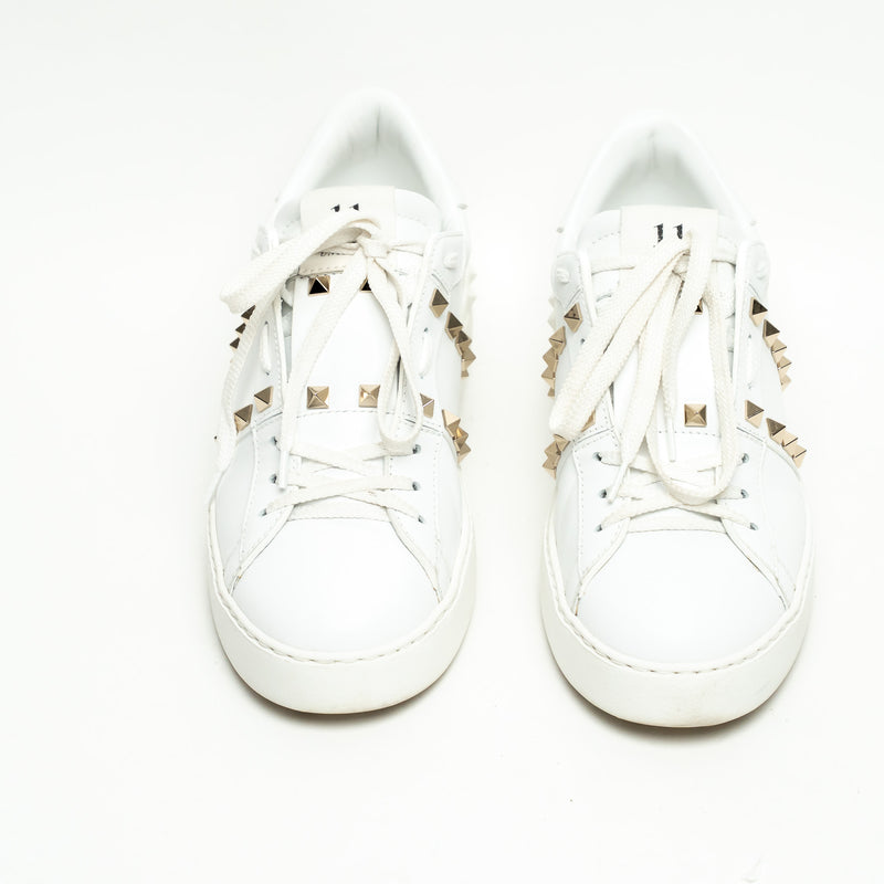 Valentino White Calfskin Leather Rockstud Untitled Open Sneakers Size 39.5