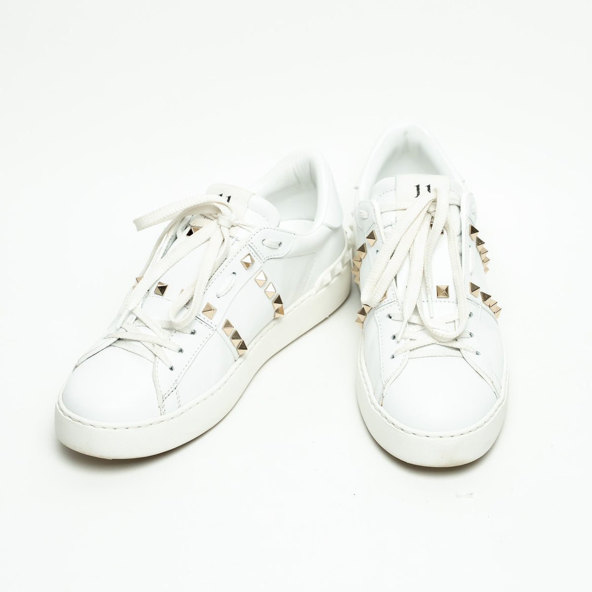 Valentino White Calfskin Leather Rockstud Untitled Open Sneakers Size 39.5
