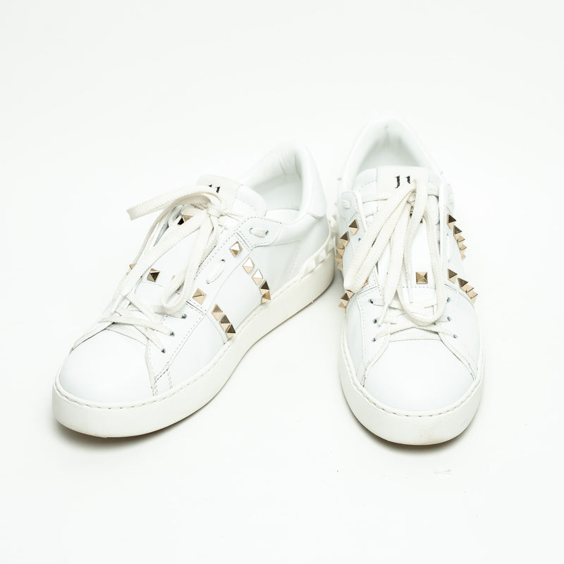 Valentino White Calfskin Leather Rockstud Untitled Open Sneakers Size 39.5