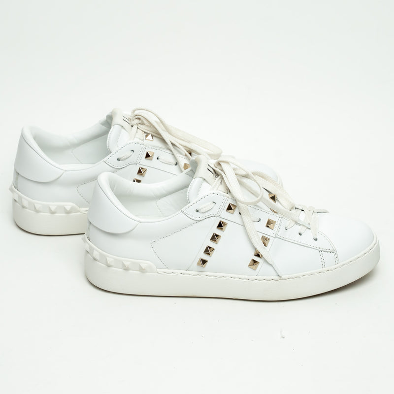 Valentino White Calfskin Leather Rockstud Untitled Open Sneakers Size 39.5