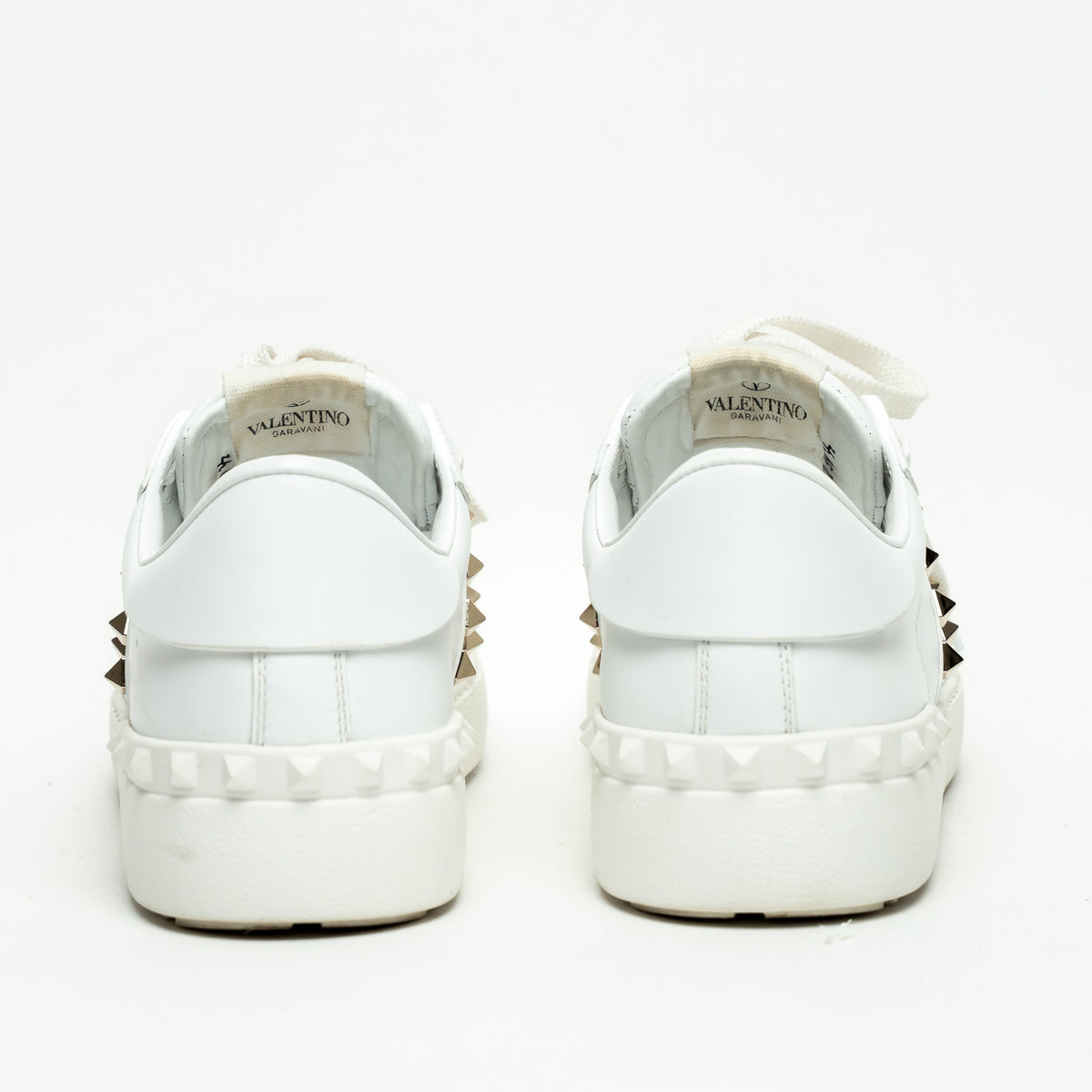 Valentino White Calfskin Leather Rockstud Untitled Open Sneakers Size 39.5