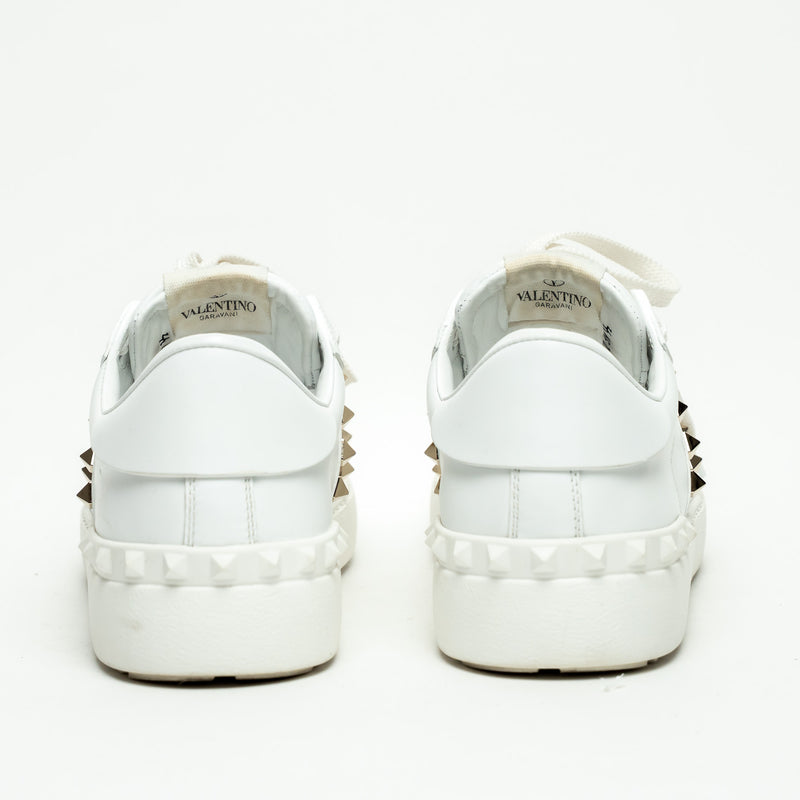 Valentino White Calfskin Leather Rockstud Untitled Open Sneakers Size 39.5