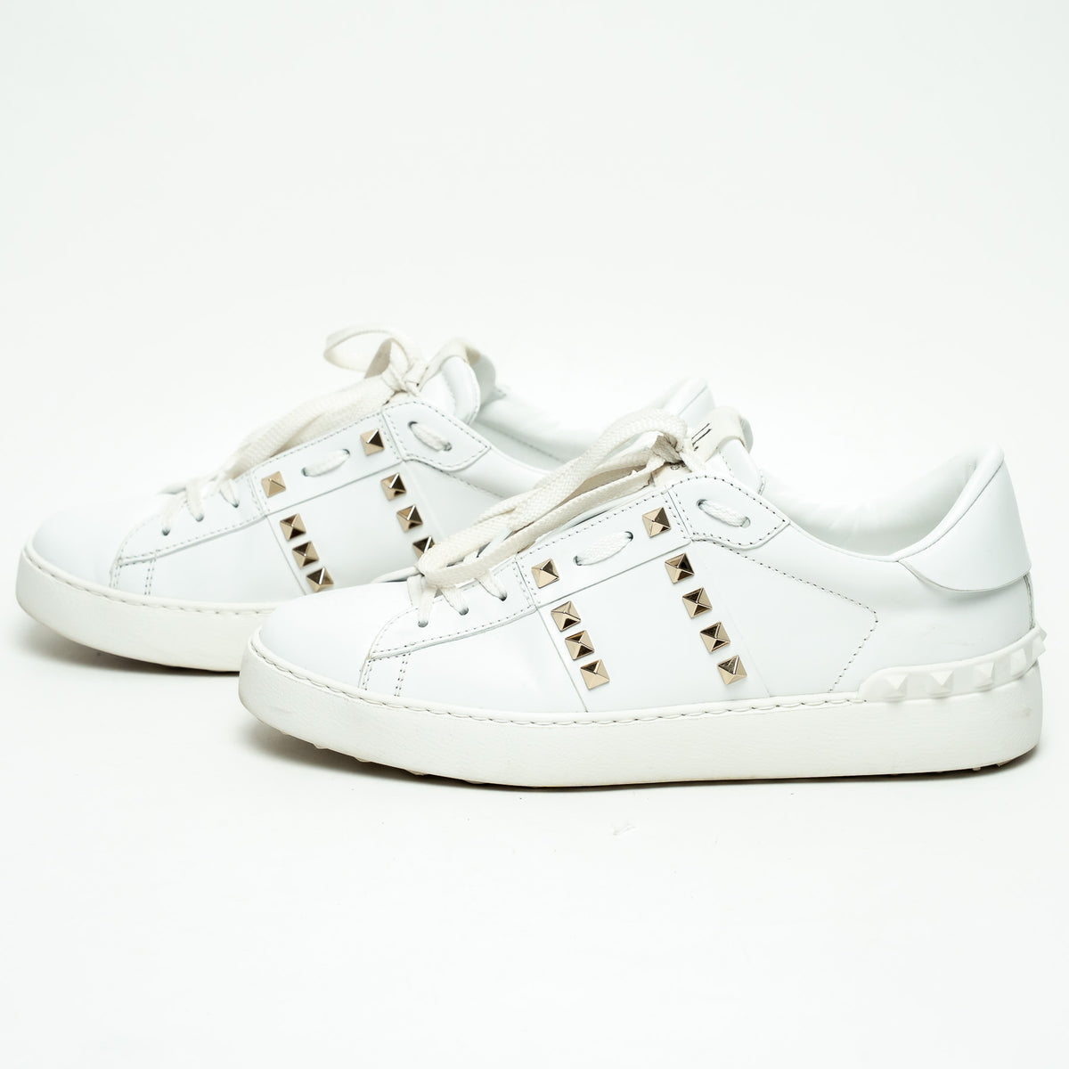 Valentino White Calfskin Leather Rockstud Untitled Open Sneakers Size 39.5