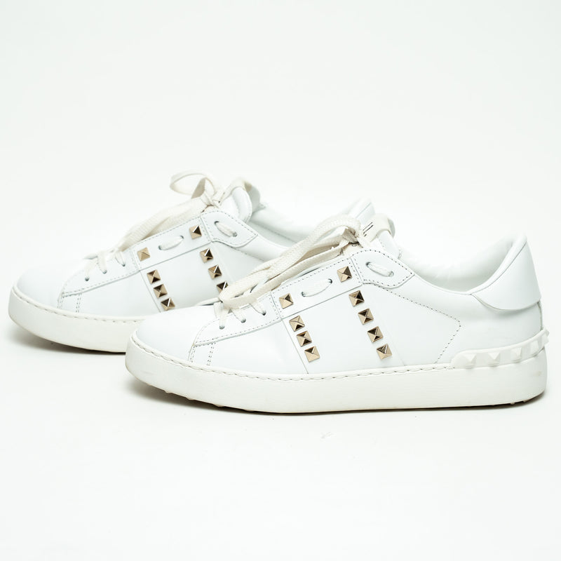 Valentino White Calfskin Leather Rockstud Untitled Open Sneakers Size 39.5