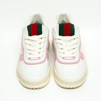 Gucci White and Pink Grained Leather Re-Web Sneakers Size 36