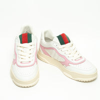 Gucci White and Pink Grained Leather Re-Web Sneakers Size 36