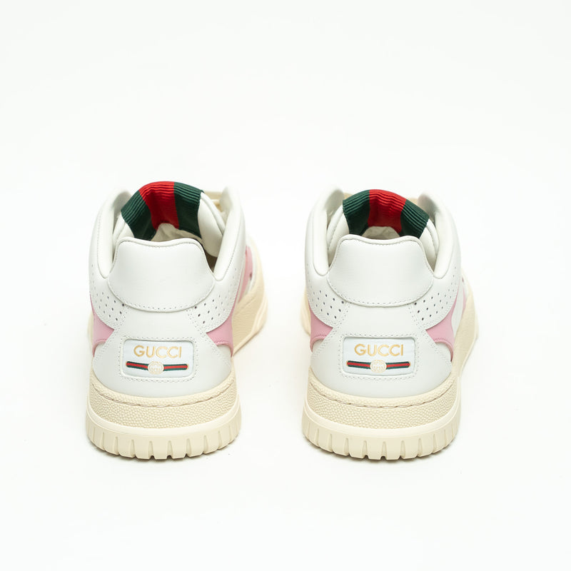 Gucci White and Pink Grained Leather Re-Web Sneakers Size 36