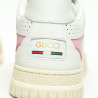 Gucci White and Pink Grained Leather Re-Web Sneakers Size 36