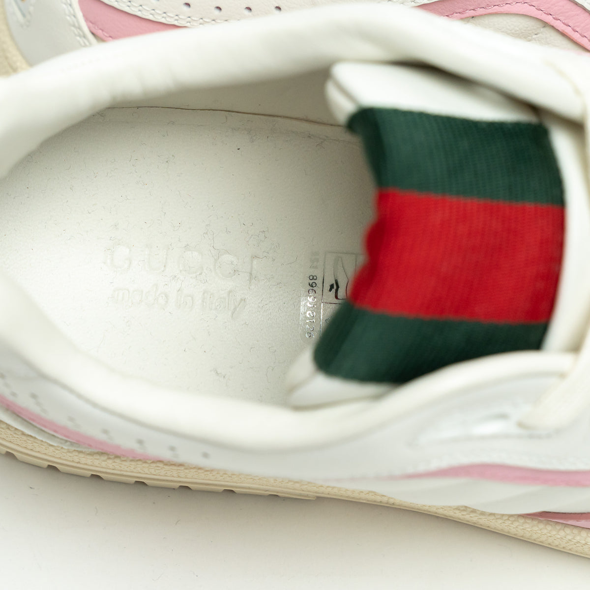 Gucci White and Pink Grained Leather Re-Web Sneakers Size 36