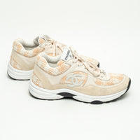 Pre-Loved Chanel™ Beige and White Tweed Sneakers Size 36.5