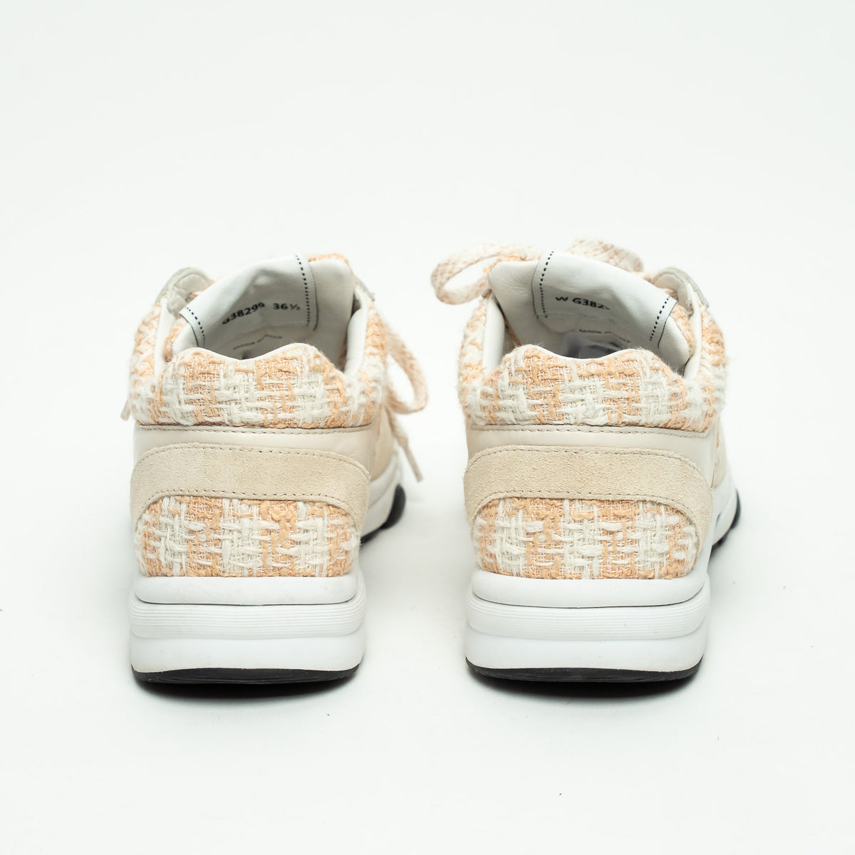 Pre-Loved Chanel™ Beige and White Tweed Sneakers Size 36.5