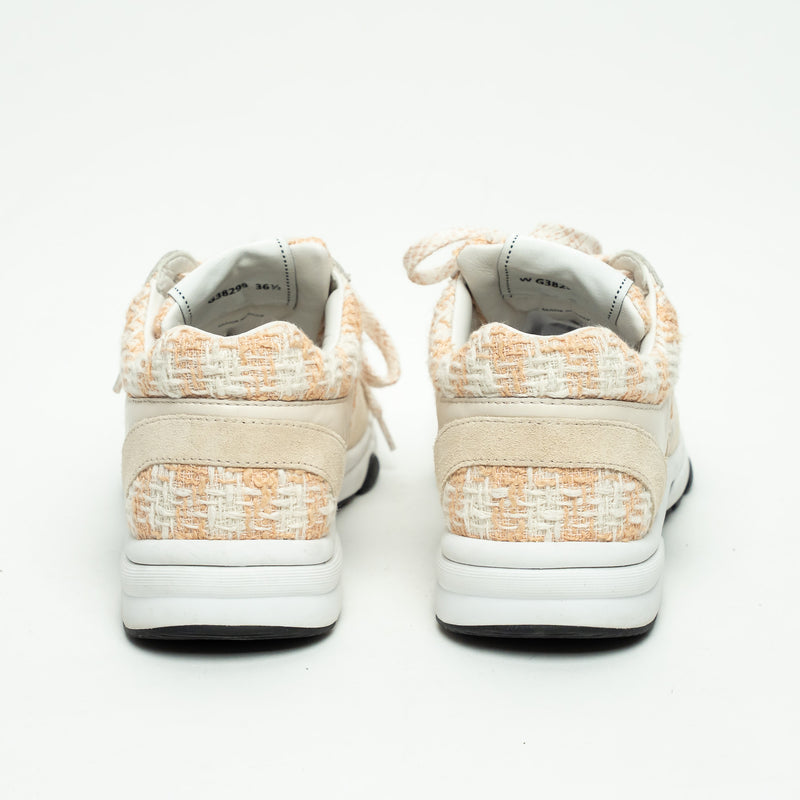 Pre-Loved Chanel™ Beige and White Tweed Sneakers Size 36.5