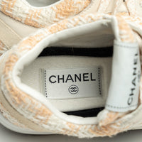 Pre-Loved Chanel™ Beige and White Tweed Sneakers Size 36.5